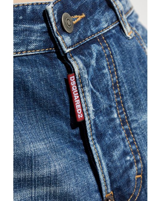 DSquared² Blue Distressed Wide-Leg Denim Jeans