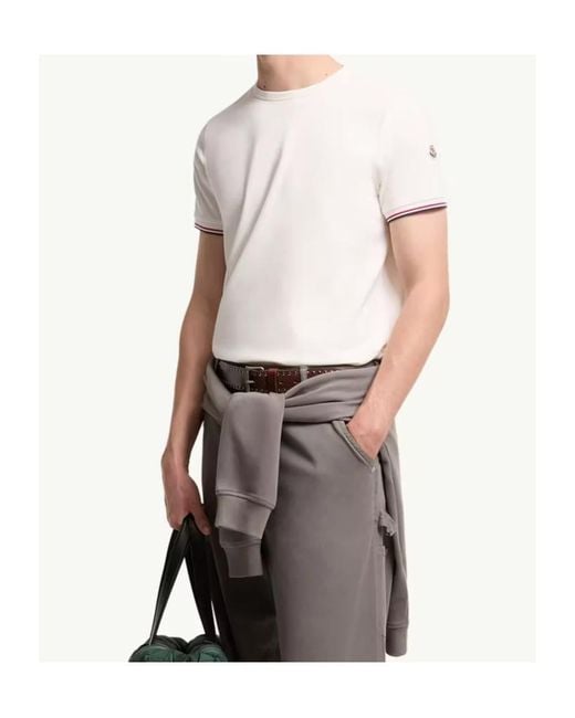 Moncler White Tricolor-Trimmed T-Shirt for men