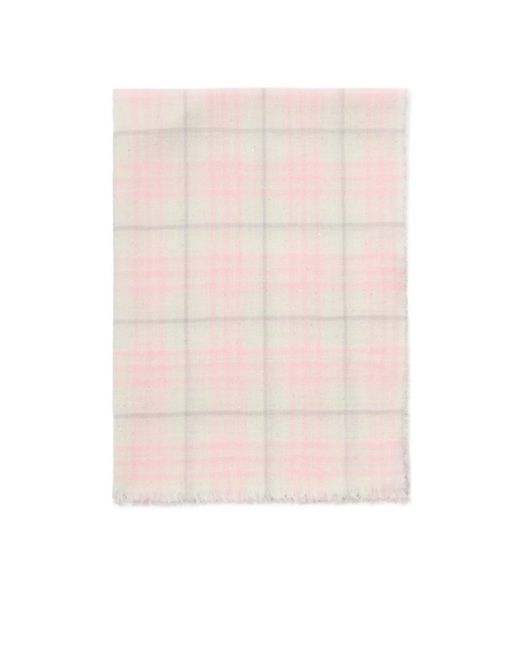 Burberry Natural Wide Embellished Check Wool Silk Blend Scarf
