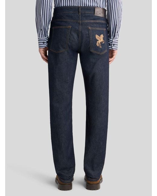 Etro Blue Regular-Fit Cotton Denim Jeans With Pegaso Embroidery for men