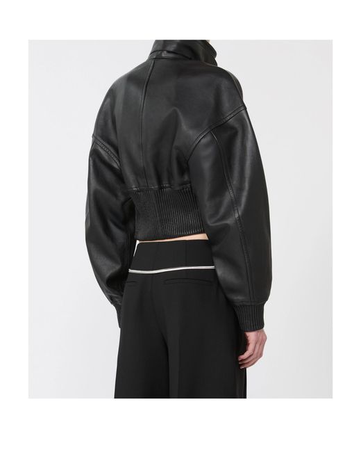 Sportmax Black High-Neck Zipped Leather Jacket