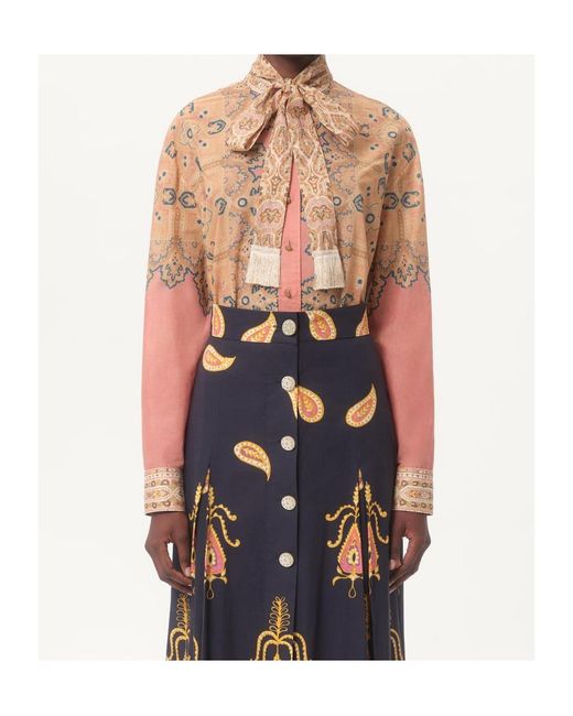 Valentino Natural All-Over Printed Pussy-Bow Shirt