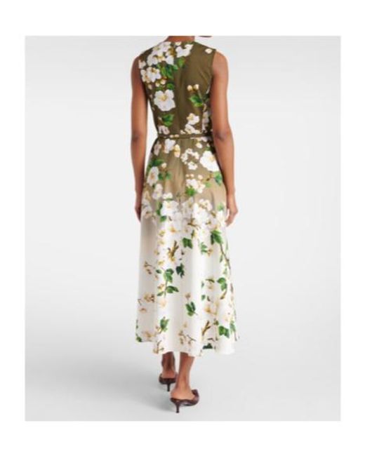 Oscar de la Renta White Floral Ombré Cotton-Blend Cocktail Dress