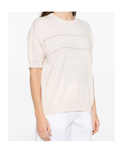 Peserico White Striped Short-Sleeve T-Shirt