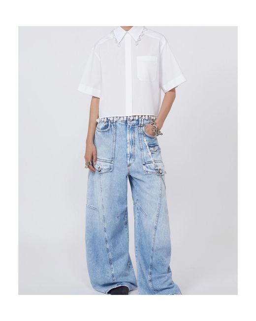 Sportmax White Spxcognac Bead-Trim Short-Sleeved Shirt