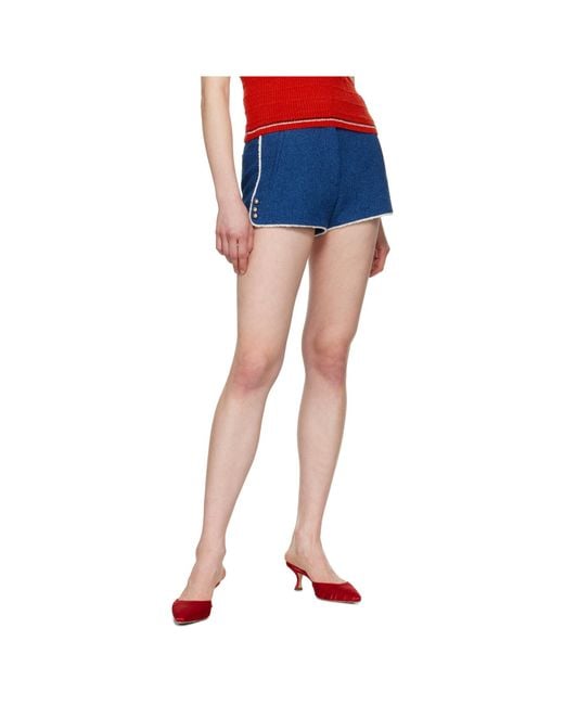 MSGM Blue Striped-Edge Mini Shorts