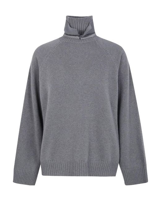 Brunello Cucinelli Gray High-Neck Long-Sleeved Knitwear