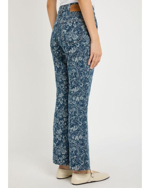 Ganni Blue Betzy Floral-Jacquard Bootcut Jeans