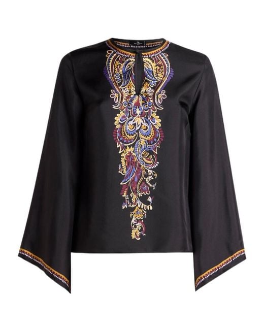 Etro Black Keyhole Blouse With Flared Sleeves