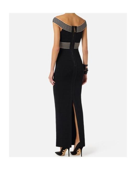 Elisabetta Franchi Black Striped Bands Knit Long Dress
