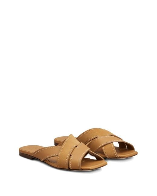 Tod's Brown Crossed-Strap Flat Sandals