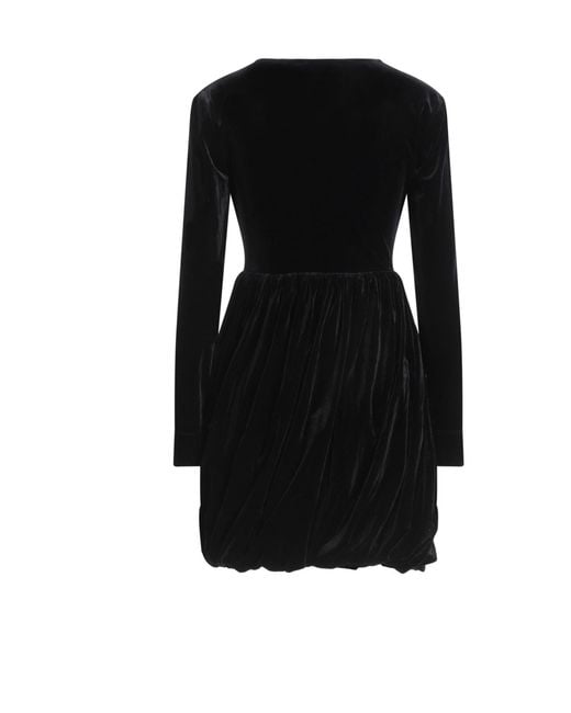 Ganni Black Fashion Solid Color V-Neck Long Sleeve Dress