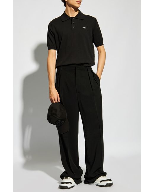 DSquared² Black D2 Logo Embroidered Knitted Polo Shirt for men
