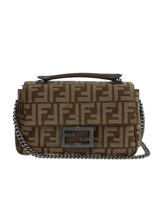 Fendi Brown Baguette Monogram Jacquard Midi Shoulder Bag