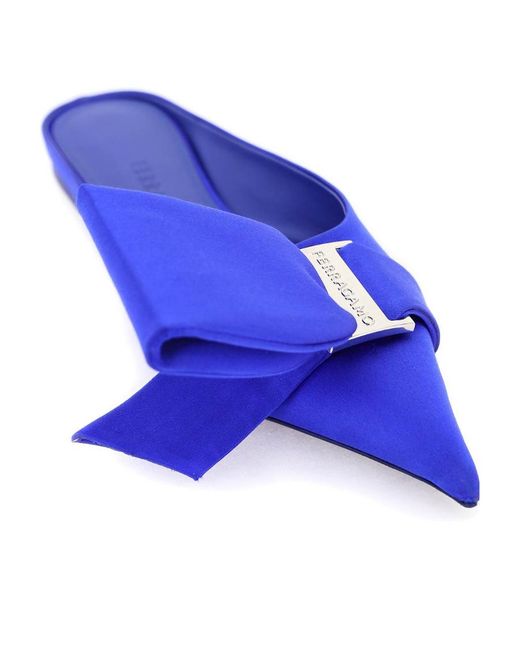 Ferragamo Blue Single Bow Muller Shoes