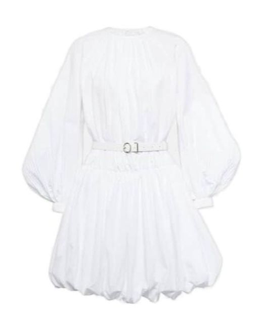 Jil Sander White Leather-Trimmed Cotton Poplin Minidress