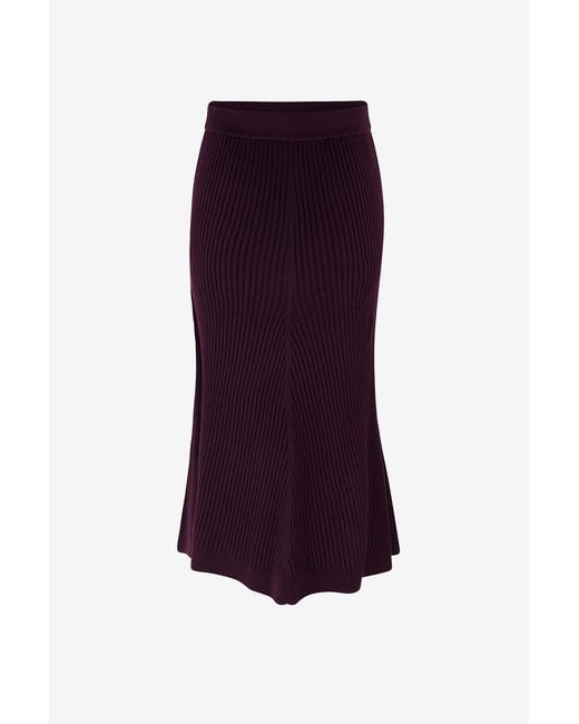 Victoria Beckham Purple Ribbed Knit Midi Skirt