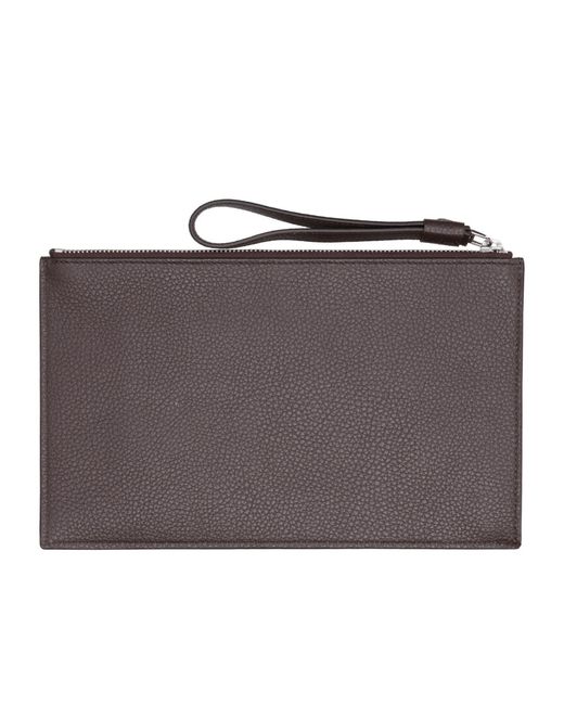 Orciani Gray Logo-Lettering Leather Clutch for men