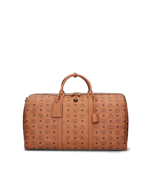 MCM Brown Ottomar Logo Patterned Weekender Duffel Bag