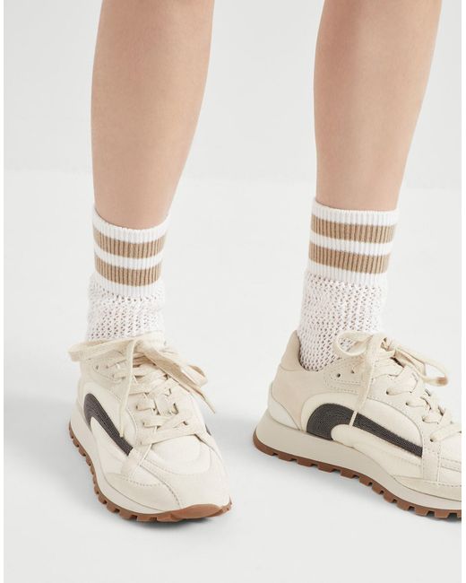 Brunello Cucinelli White Stripe-Detailed Open-Knit Socks