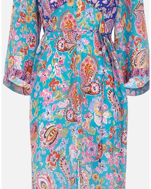 Rixo Blue Dahlia Floral Paisley Midi Dress