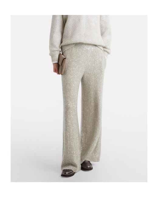 Brunello Cucinelli Gray Sequined Wide-Leg Pants