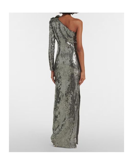 Roland Mouret Gray Floral-Appliqué Sequined Gown