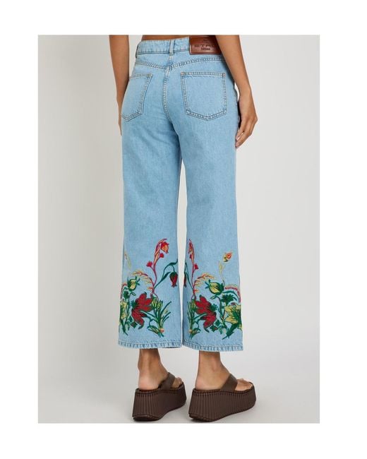 Etro Blue Cropped Straight-Leg Jeans