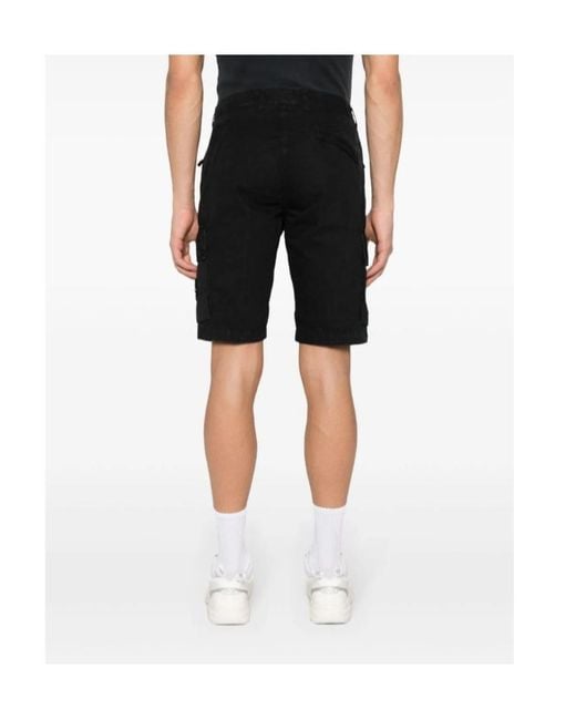 Stone Island Black Compass Patch Cargo Shorts for men