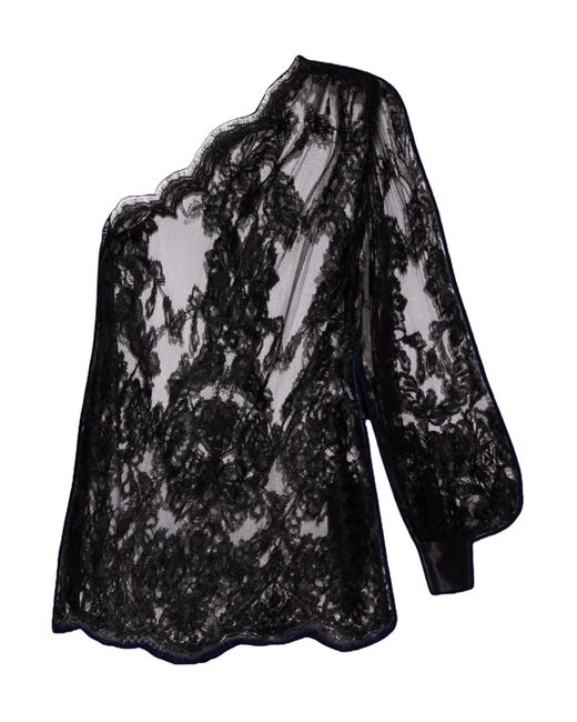 Dolce & Gabbana Black Chantilly Lace One-Shoulder Blouse