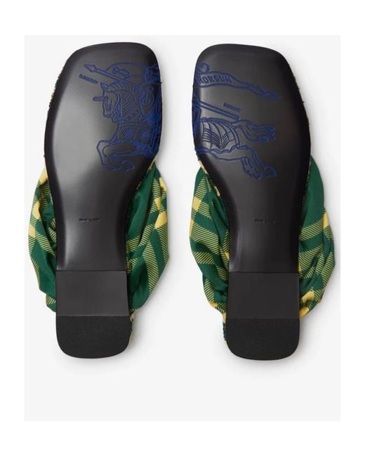 Burberry Green Checked Thong-Strap Pool Flat Slides