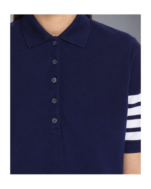Thom Browne Blue 4-Bar Short Sleeved Polo Top