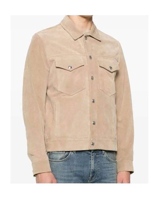 Eleventy Natural Long Sleeve Leather Jacket for men