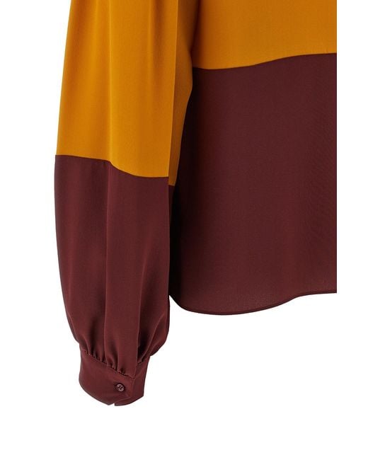 Saint Laurent Orange Color-Block Silk Blouse