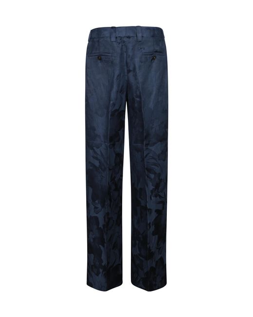 Incotex Blue Floral Jacquard Straight-Leg Pants