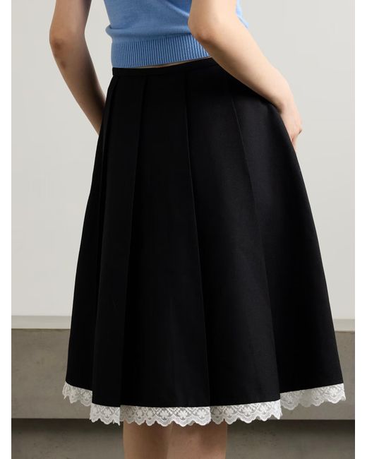 ShuShu/Tong Black Lace-Trimmed Midi Skirt