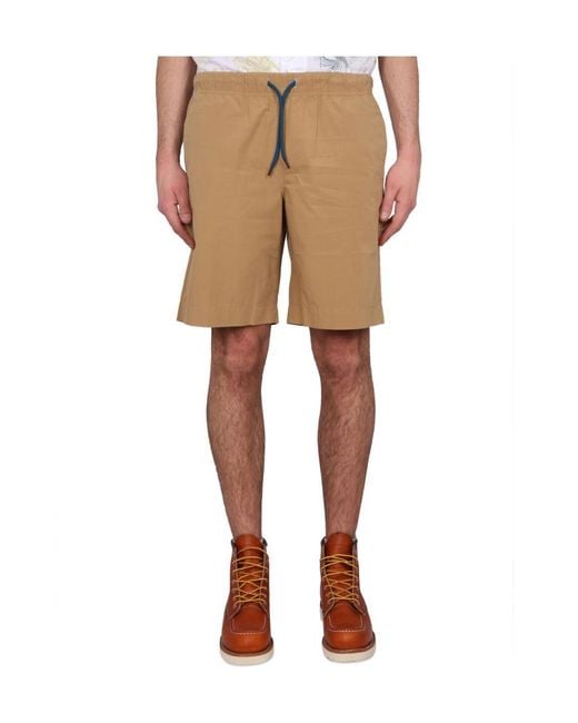 Paul Smith Natural Ps Paul Smith Logo Patch Drawstring Deck Shorts for men
