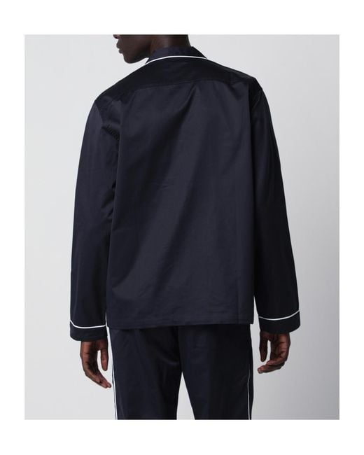 Tekla Blue Contrast-Piping Pajamas Shirt for men