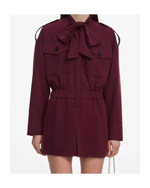 Self-Portrait Purple Tie-Neck Elasticated-Waist Mini Playsuit