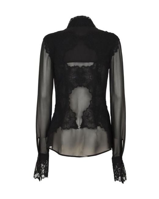Ermanno Scervino Black Ruffle Detailed Tie-Up Shirt