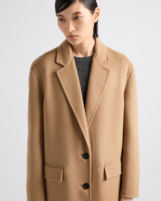 Prada Natural Single-Breasted Long Coat