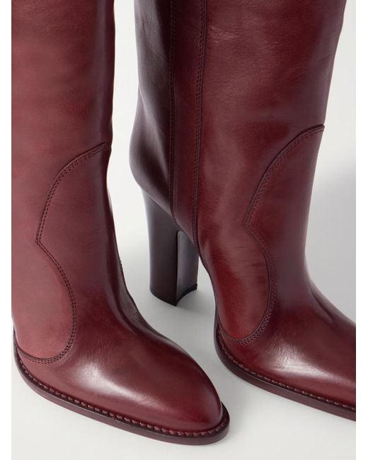 Paris Texas Red Solid-Color Leather Knee Boots