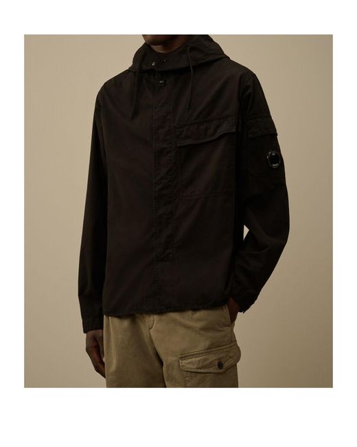 C P Company Black Flap-Pocket Hooded Jacket for men