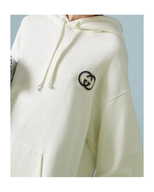 Gucci White Gg Logo Motif Embroidered Hoodie
