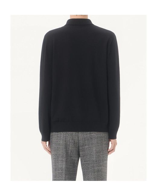 Valentino Black Wool Polo Shirt With Inlaid V for men
