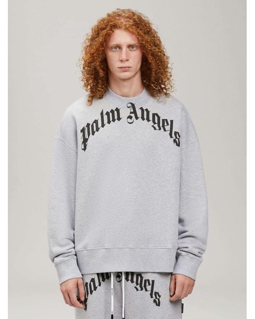 Palm Angels Gray Logo Printed Crewneck Sweatshirt for men