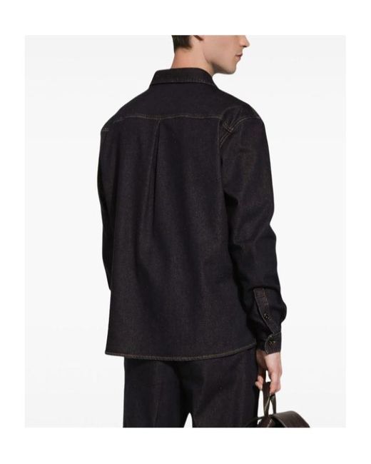 Dolce & Gabbana Black Logo Patch Denim Shirt for men