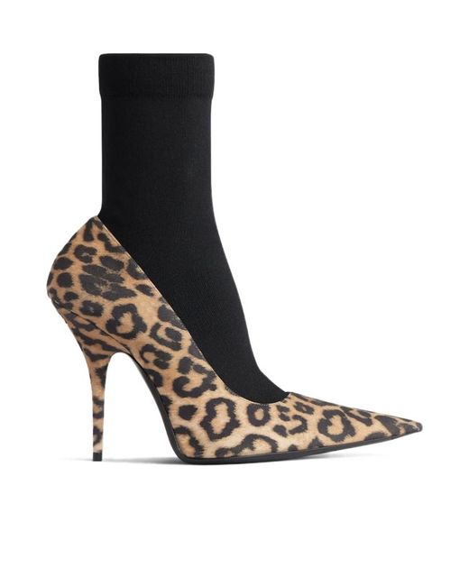 Balenciaga Brown Leopard Printed Avenue Sock Pumps