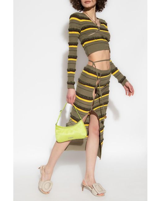 Jacquemus Green Striped Cropped Jumper