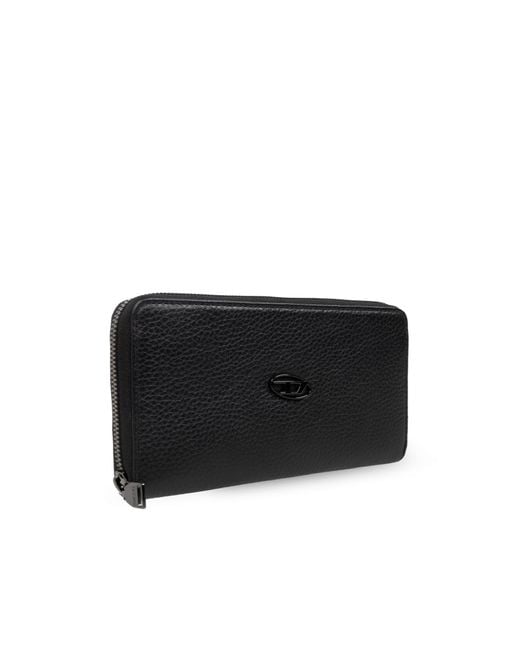 DIESEL Black Continental-Zip-L Logo Plaque Wallet